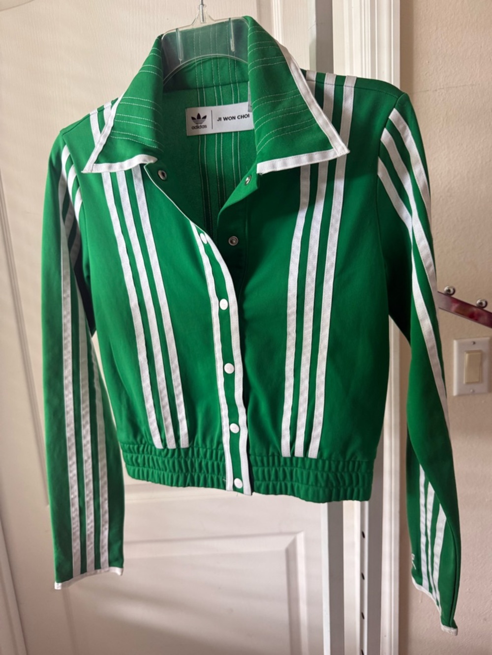 Adidas JI WIN CHOI Green Track Jacket with White Pinstripes 2 XS - Picture 6 of 16